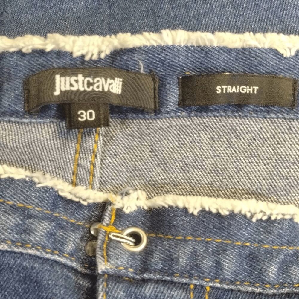 Just Cavalli New York Straight Distressed Patch Jeans Sz 30 - Picture 7 of 11